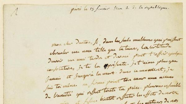 Révolution française lettre de Robespierre à Danton
